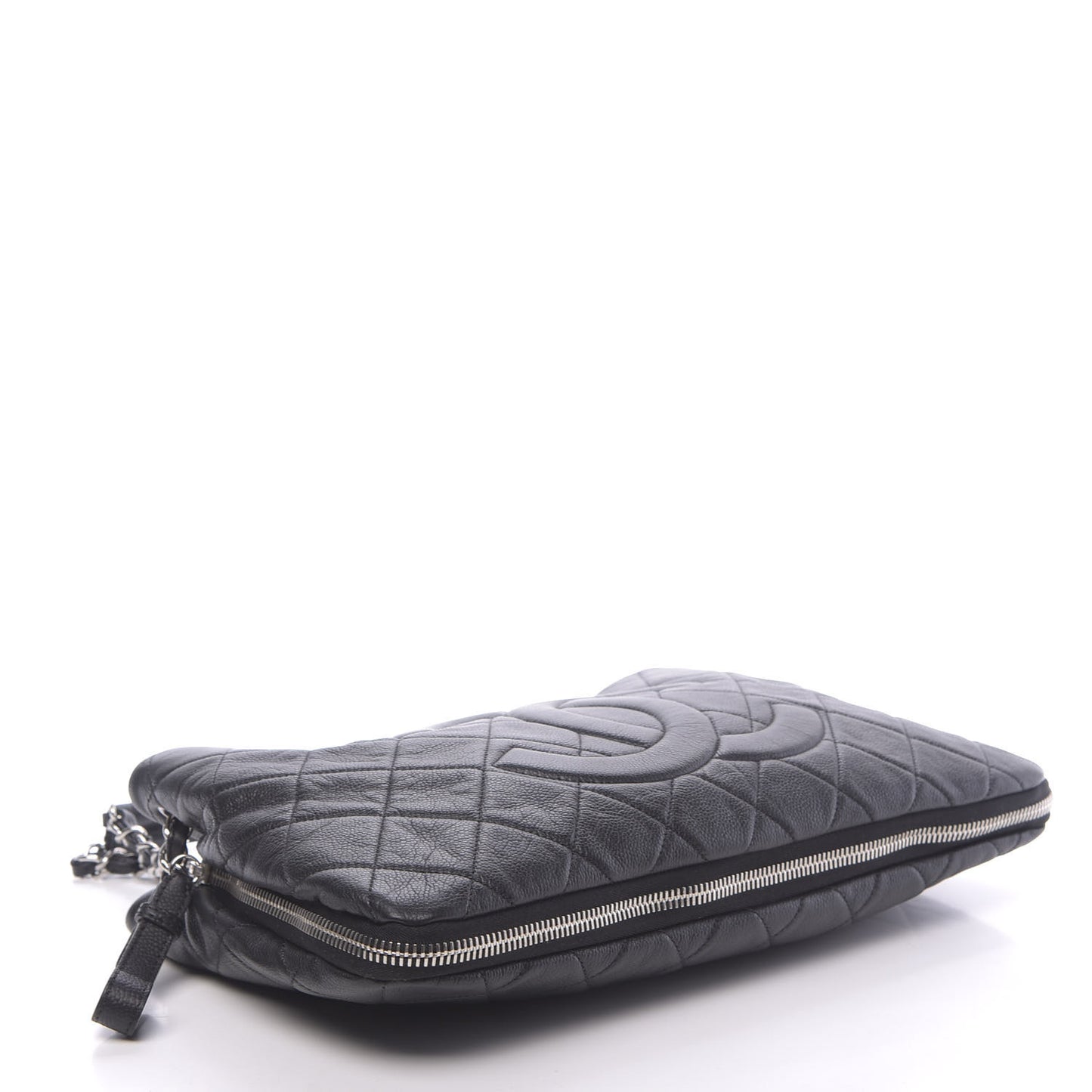 Caviar Quilted Expandable Zip Shoulder Bag Black
