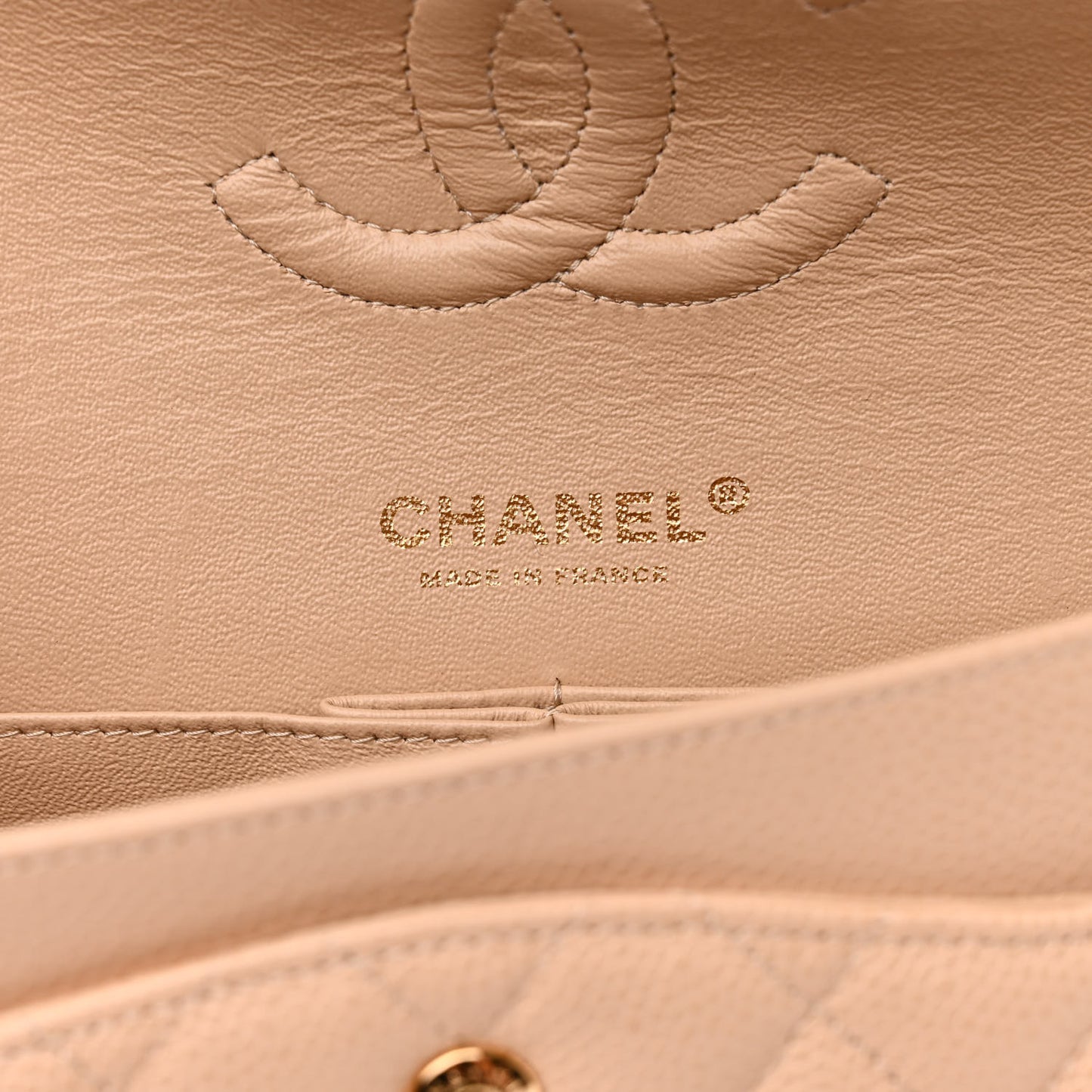 Caviar Quilted Medium Double Flap Beige