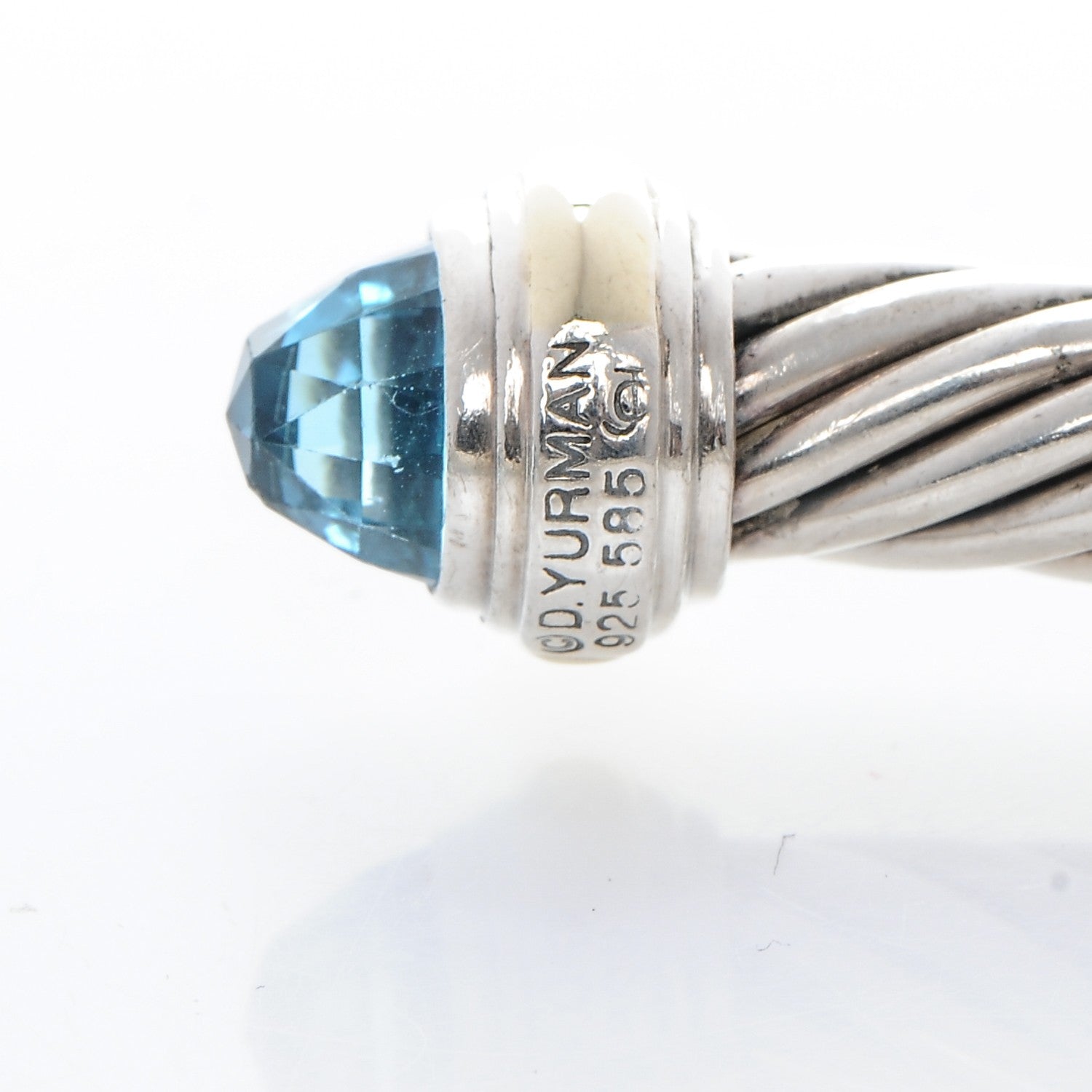 David Yurman Sterling Silver 14K Yellow Gold Blue Topaz 7mm Cable Classics Bracelet 4 of 4