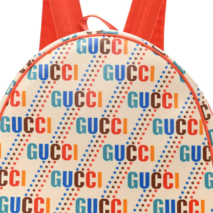 Gucci Coated Canvas Logo Star Print Childrens Dome Backpack Beige Multicolor Vibrant Orange 7 of 10