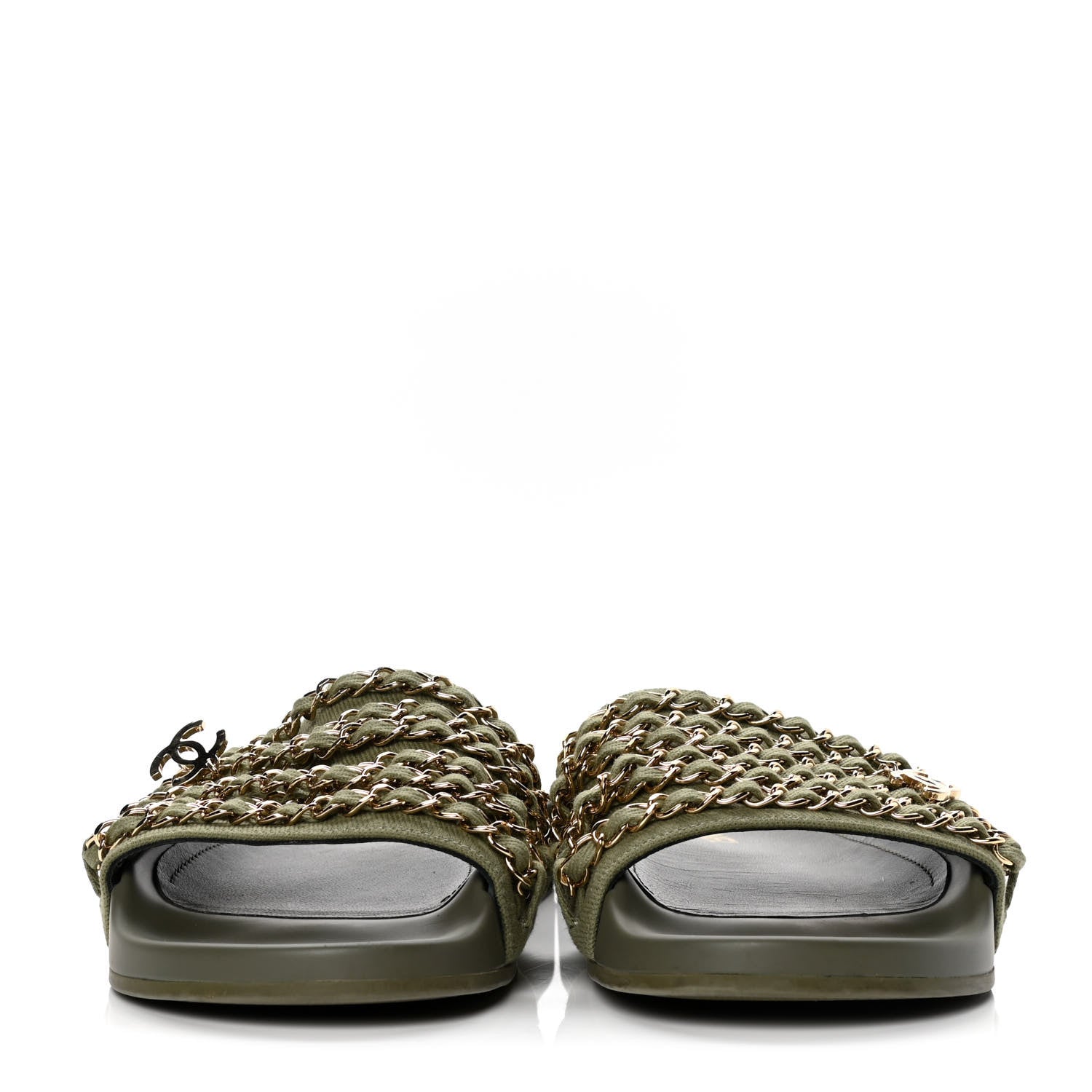 Chanel Canvas Chain Flat Sandals 38 Khaki 2 of 4