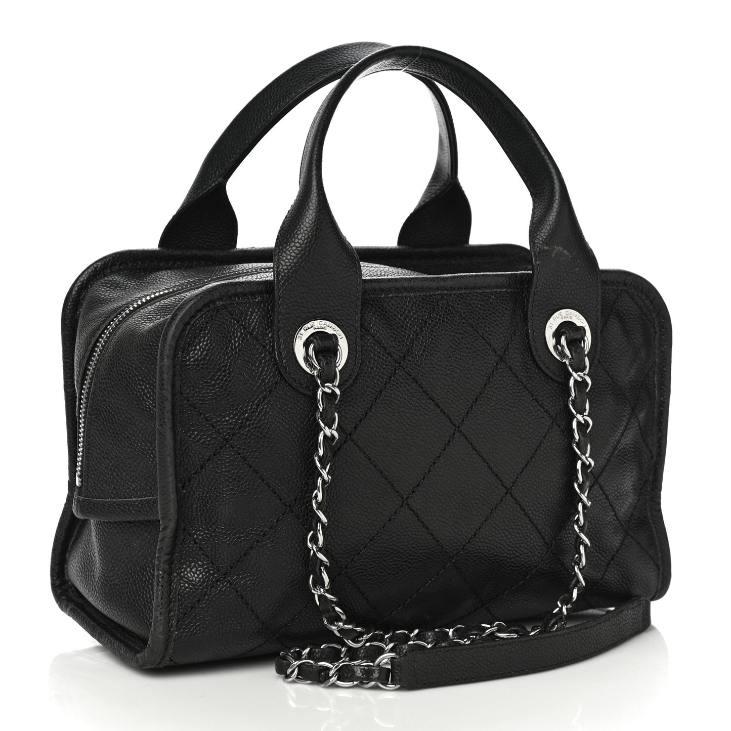 Caviar Quilted Small Deauville Bowling Bag Black