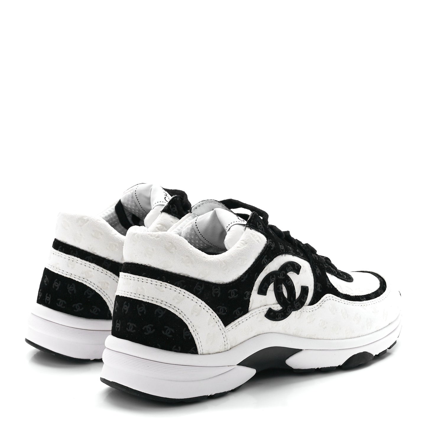 Nylon Suede Calfskin Printed CC Sneakers 37 Black White