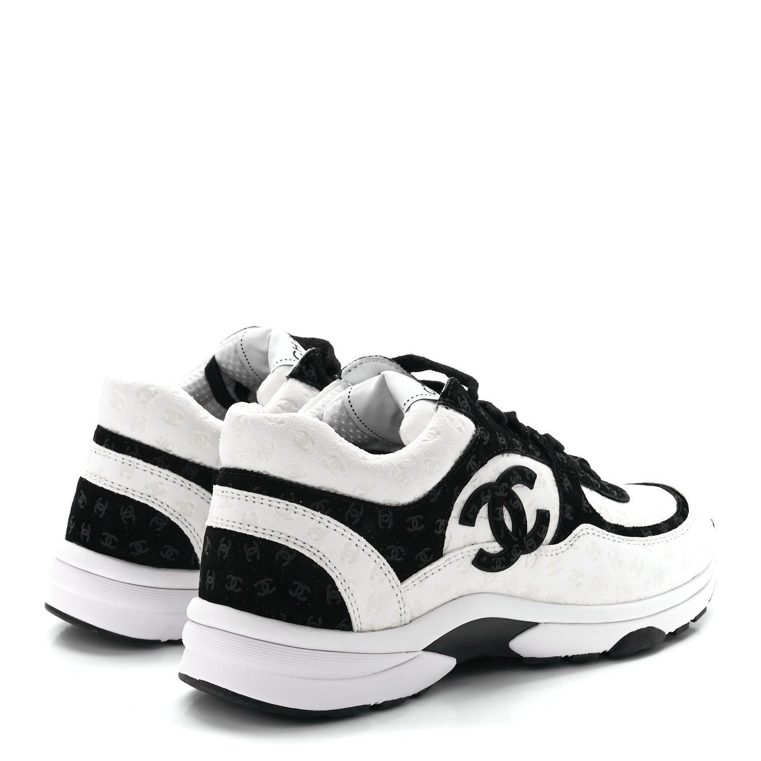 Chanel Nylon Suede Calfskin Printed CC Sneakers 37 Black White 4 of 9