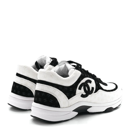 Chanel Nylon Suede Calfskin Printed CC Sneakers 37 Black White 4 of 9