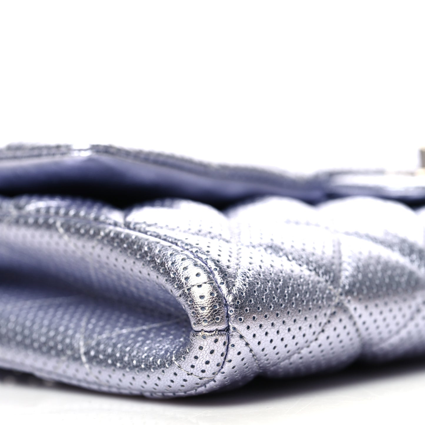 Metallic Perforated Lambskin Quilted Clutch With Chain Flap Silver
