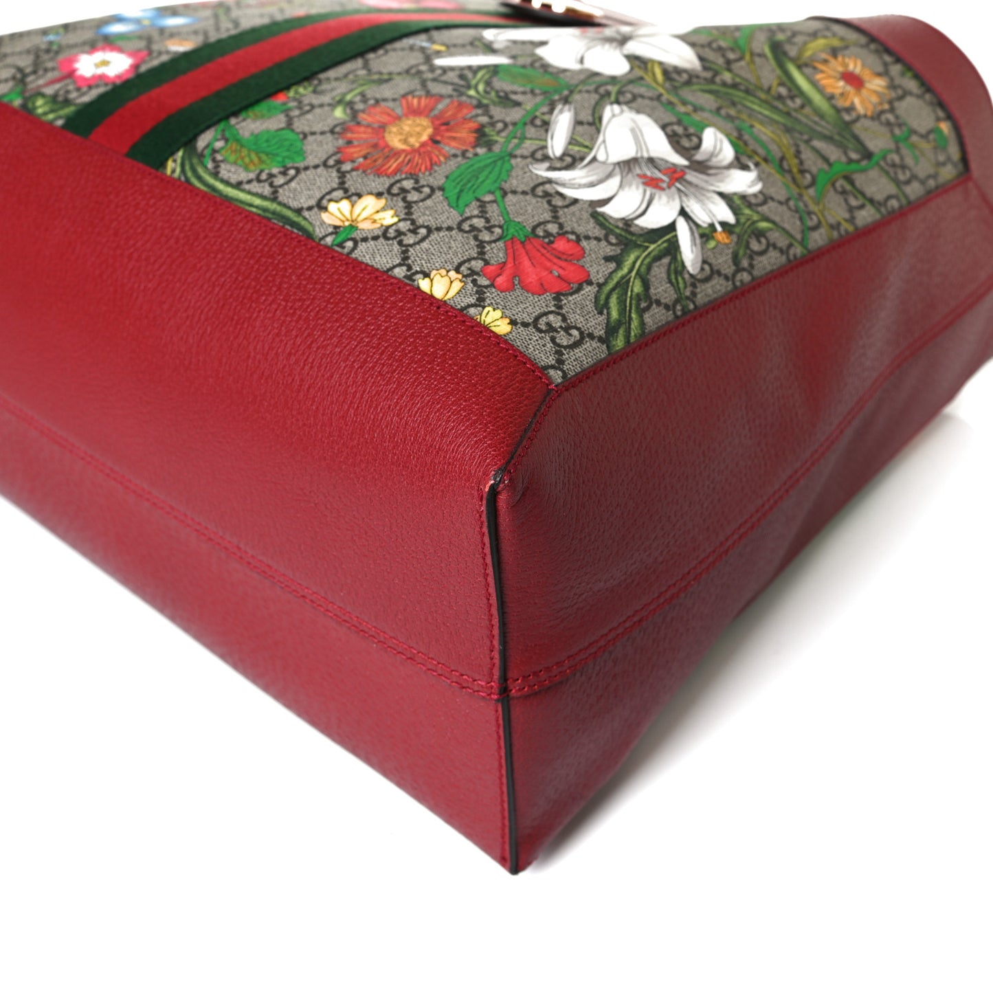 GG Supreme Monogram Flora Web Large Ophidia Tote Red