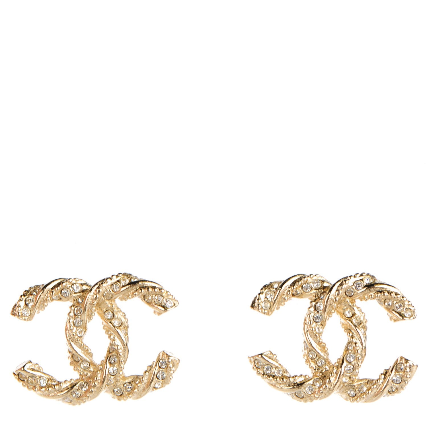 Chanel Crystal Twisted CC Earrings Gold 1 of 5