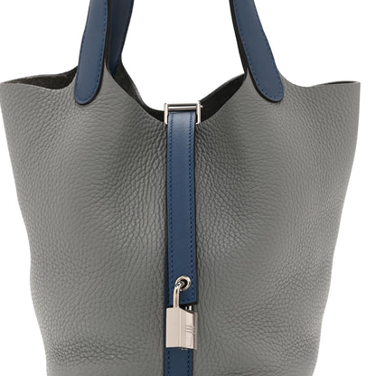 Hermes Taurillon Clemence Picotin Lock 18 PM Gris Mouette Bleu Agate 8 of 10
