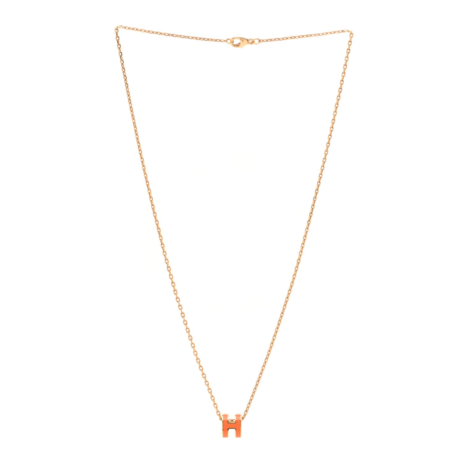 Hermes Lacquered Gold Mini Pop H Pendant Necklace Orange 3 of 5
