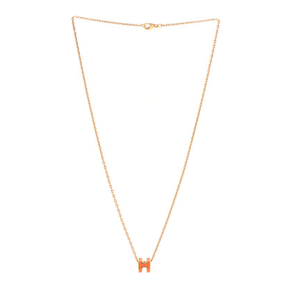 Hermes Lacquered Gold Mini Pop H Pendant Necklace Orange 3 of 5