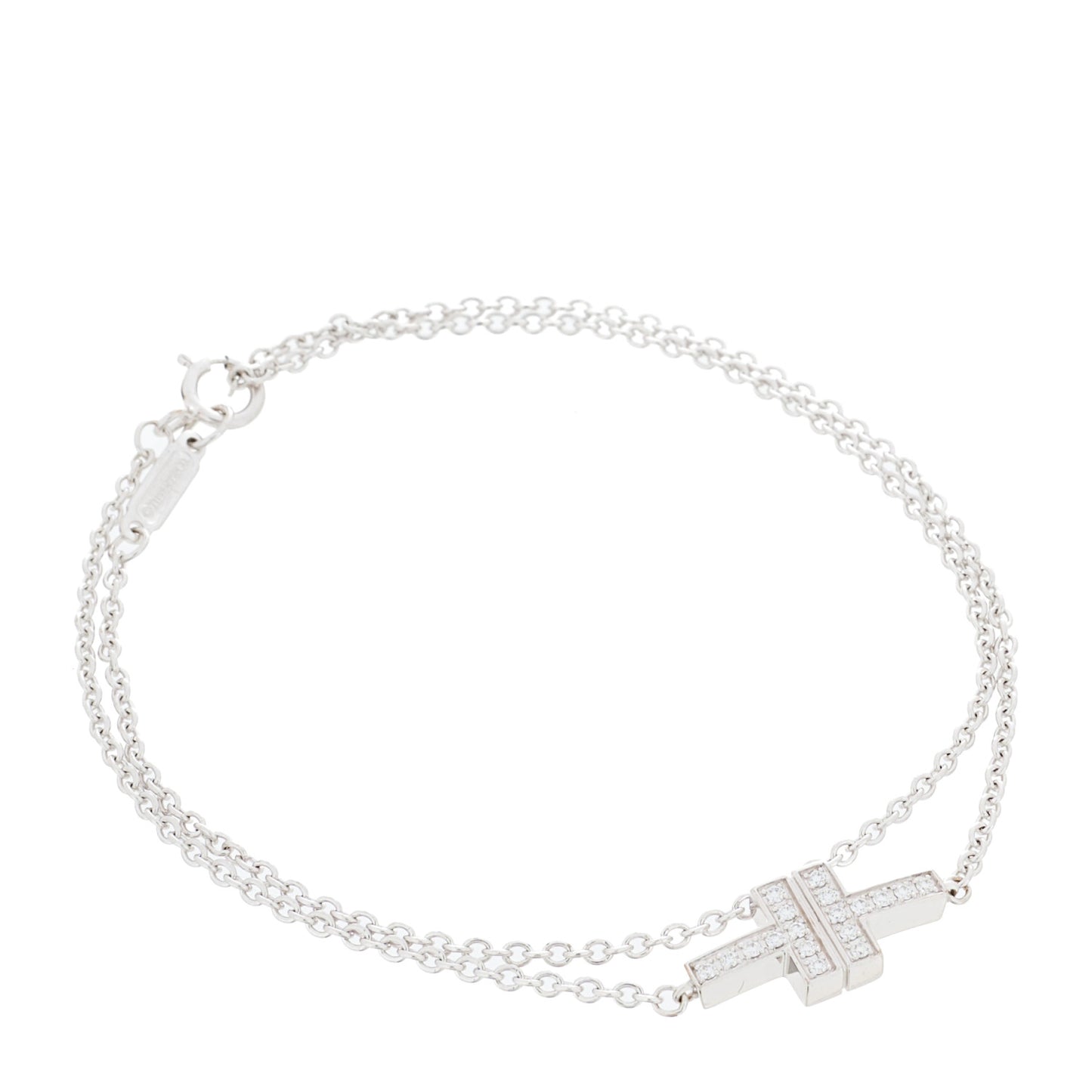 18K White Gold Diamond T Double Chain Bracelet