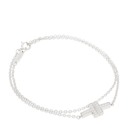 Tiffany 18K White Gold Diamond T Double Chain Bracelet 1 of 4