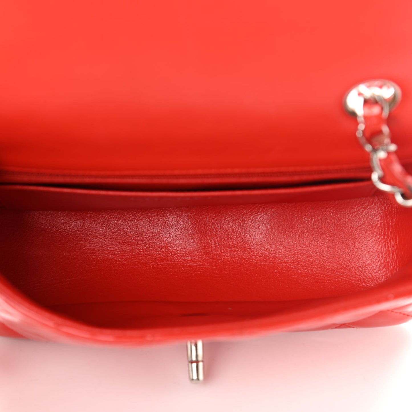 Patent Calfskin Quilted Mini Rectangular Flap Red