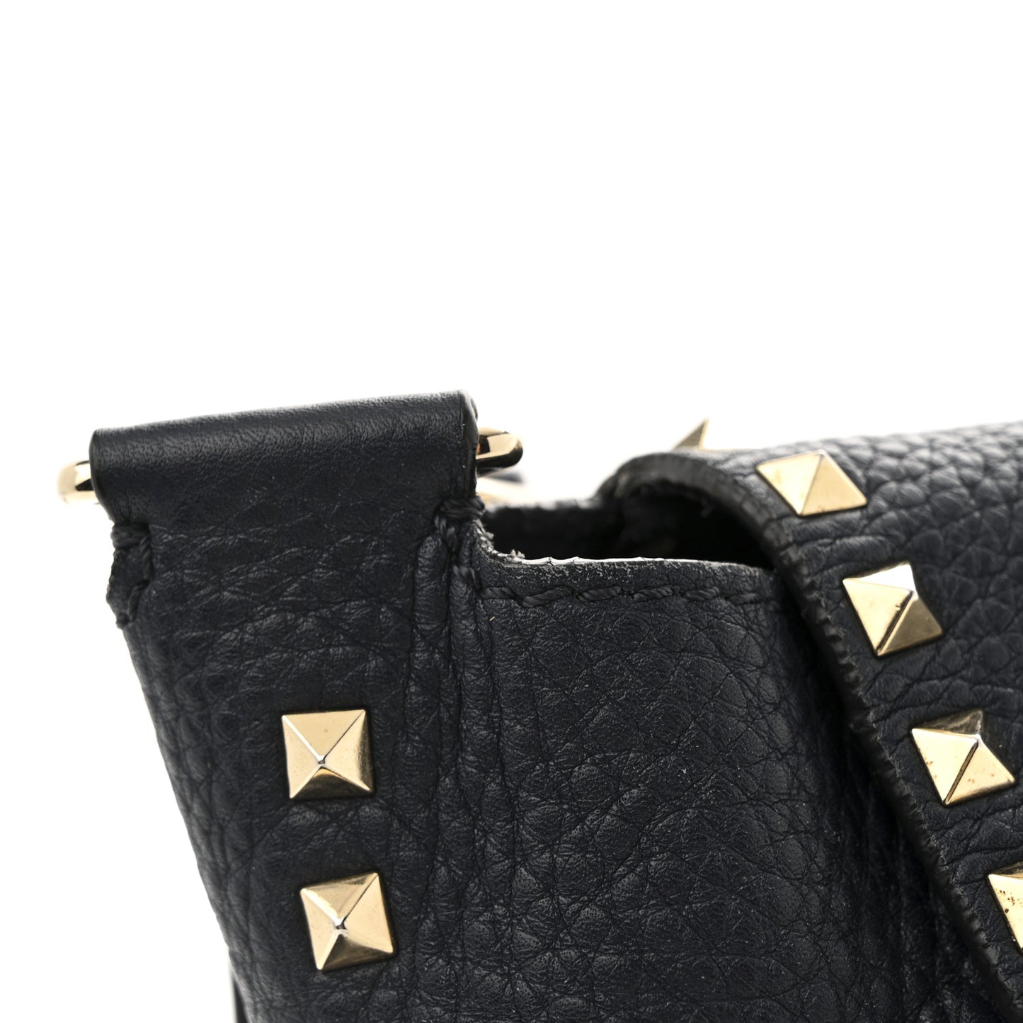 Pebbled Calfskin Rockstud Flip Lock Flap Messenger Satchel Marine