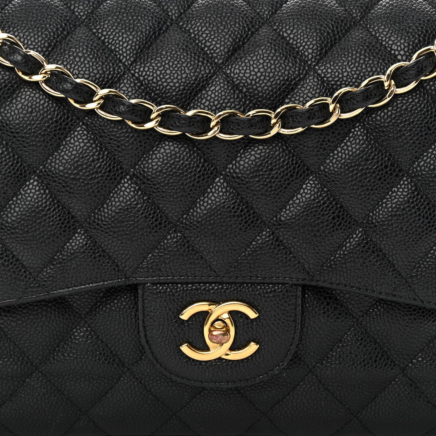 Caviar Quilted Jumbo Double Flap Black