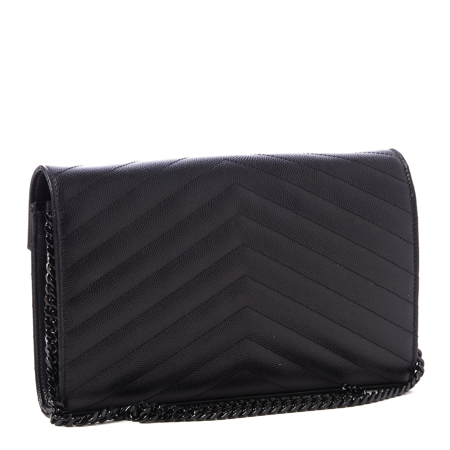 Grain De Poudre Matelasse Chevron Monogram Chain Wallet Black