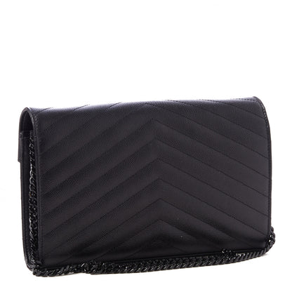 Saint Laurent Grain De Poudre Matelasse Chevron Monogram Chain Wallet Black 3 of 9