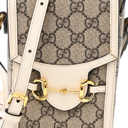 Gucci GG Supreme Monogram Azalea Calfskin Mini Horsebit 1955 Crossbody Bag Beige Ebony Mystic White 7 of 9