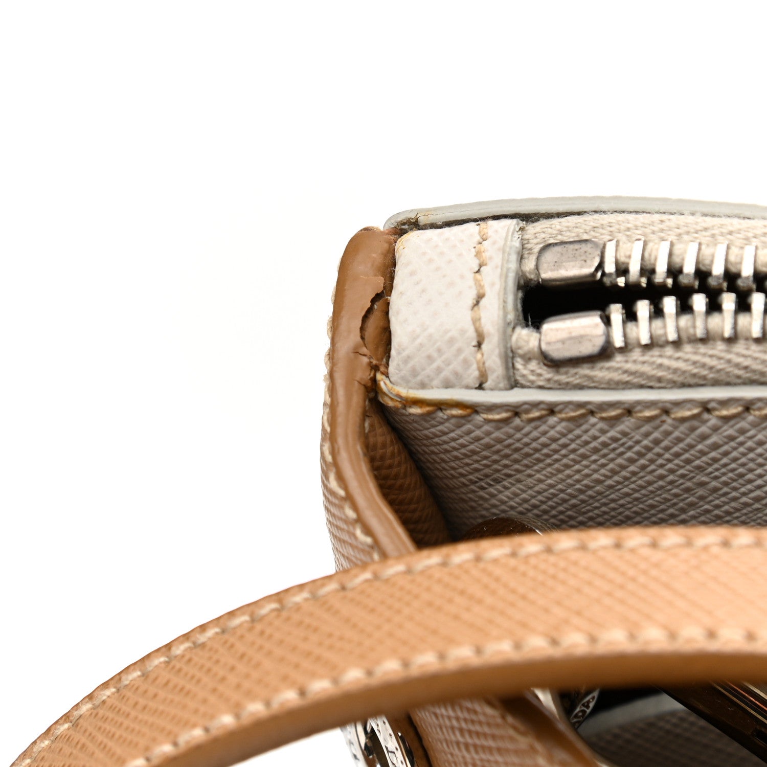 Prada Saffiano Lux Small Bi-Color Galleria Double Zip Tote Talco Natural 13 of 13