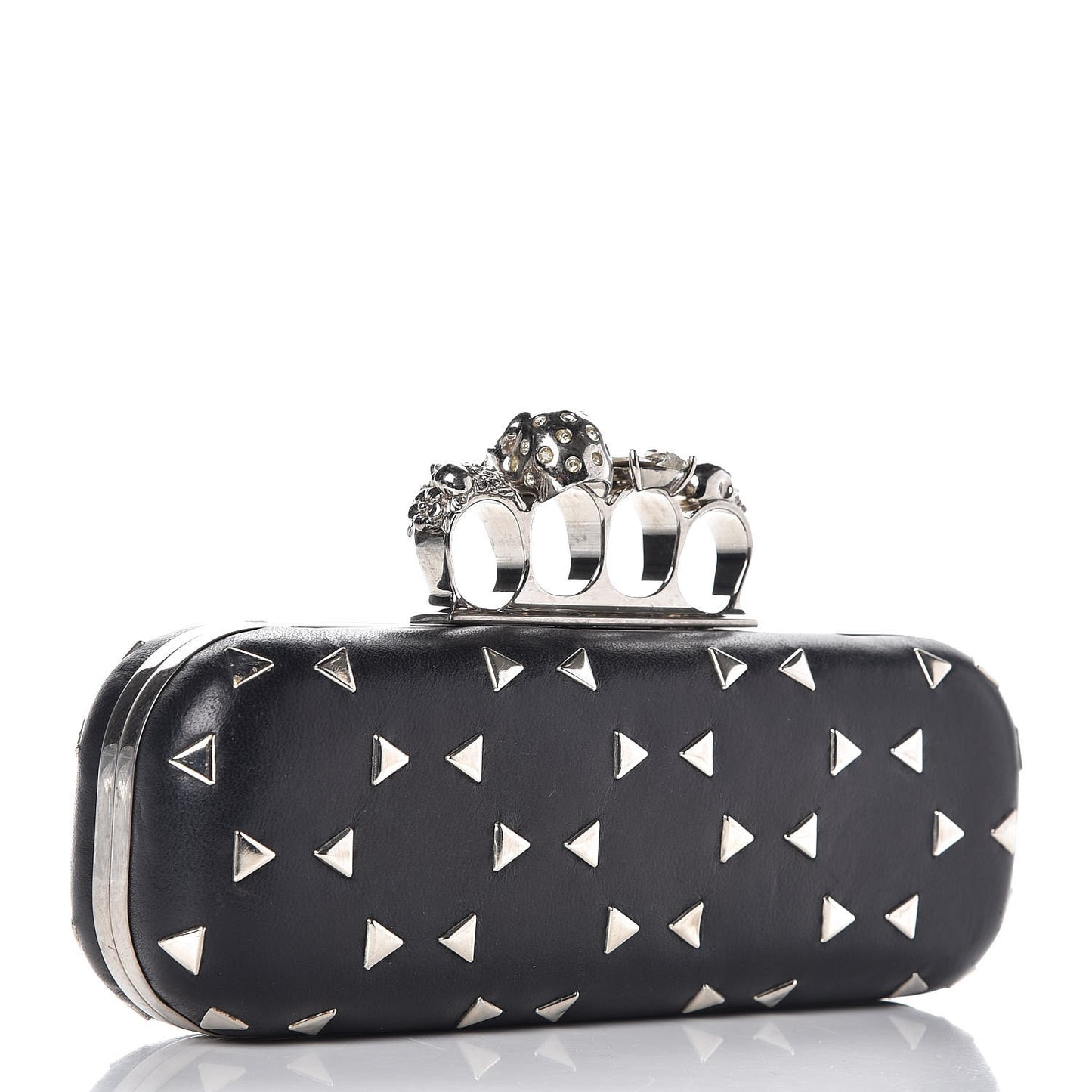 Nappa Studded Skull Knuckle Box Clutch Black