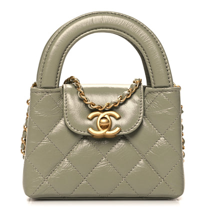 Chanel Shiny Aged Calfskin Quilted Mini Nano Kelly Shopper Khaki 1 of 11