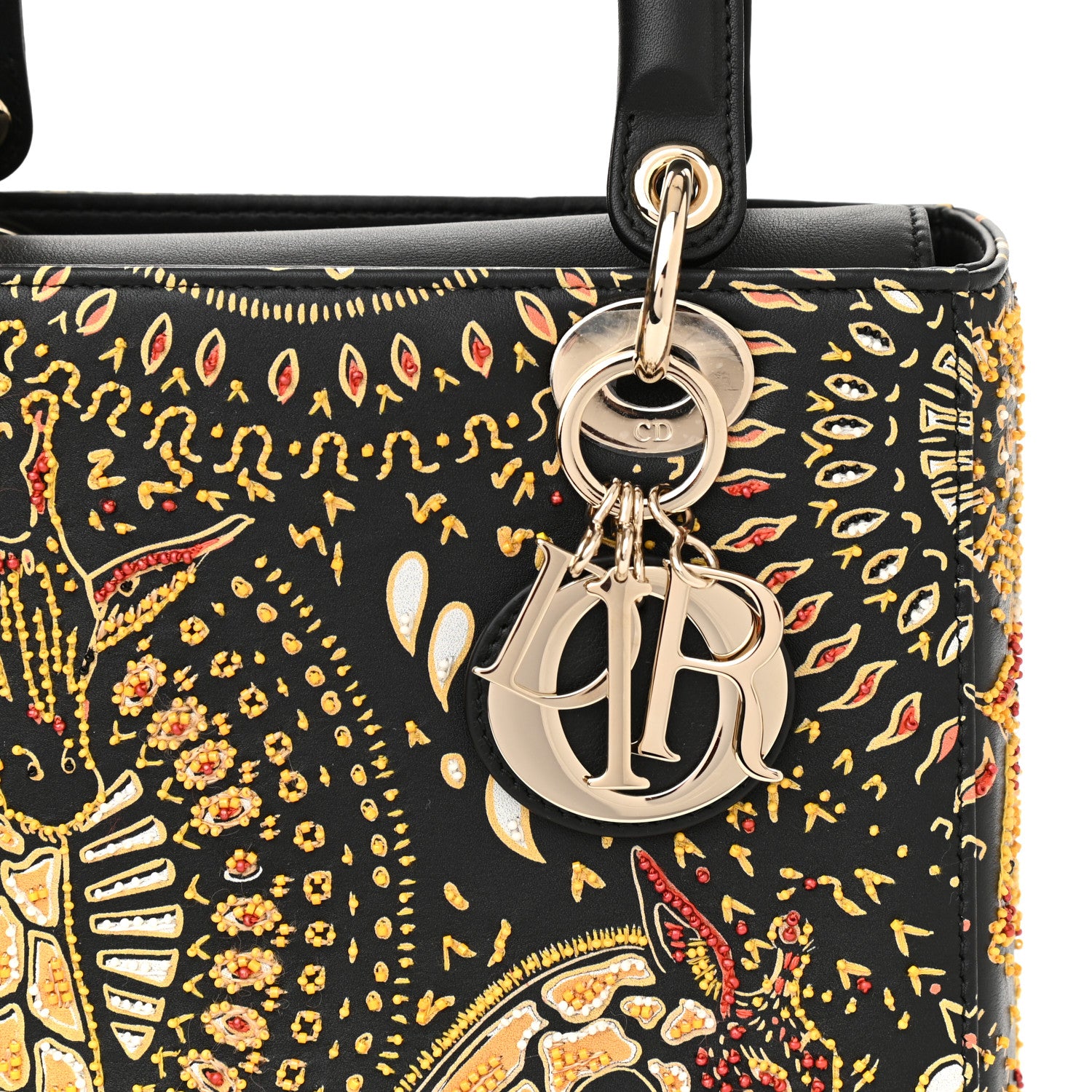 Christian Dior Smooth Calfskin Embroidered Animals Medium Lady Dior Black Multicolor 9 of 11