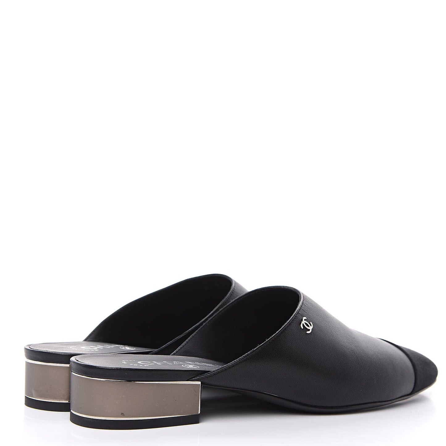 Lambskin Grosgrain Cap Toe CC Mules 39 Black