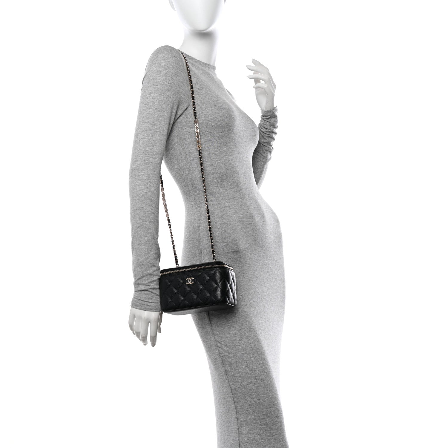Chanel Caviar Quilted Small Tiny CC Vanity Case With Chain Black 2 of 12