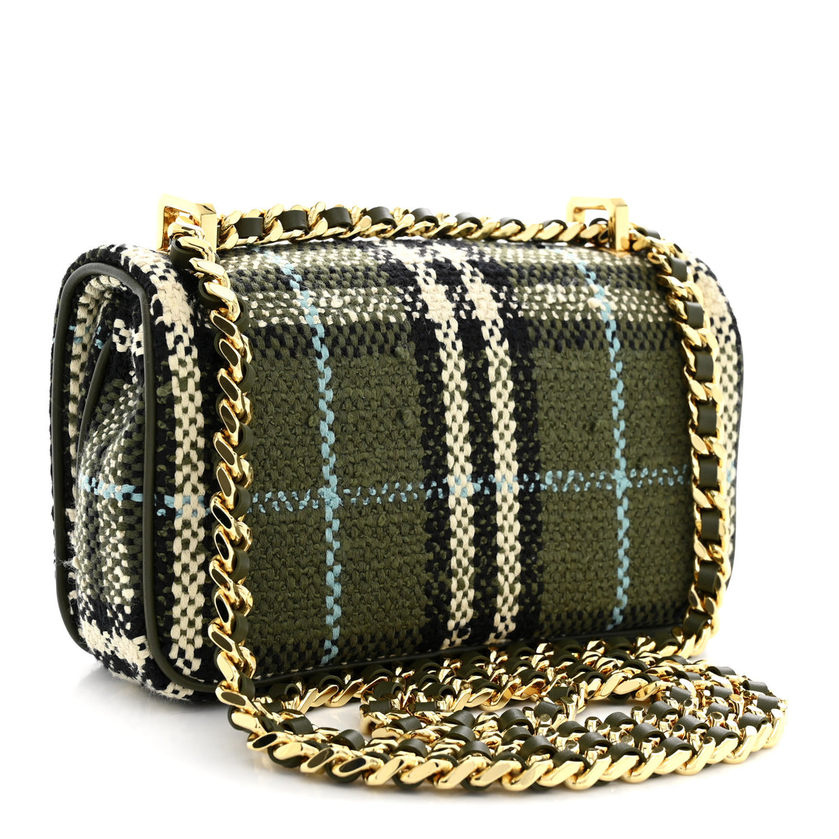 Burberry Calfskin Boucle Check Mini Lola Chain Bag Olive Green 3 of 11