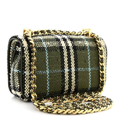 Burberry Calfskin Boucle Check Mini Lola Chain Bag Olive Green 3 of 11