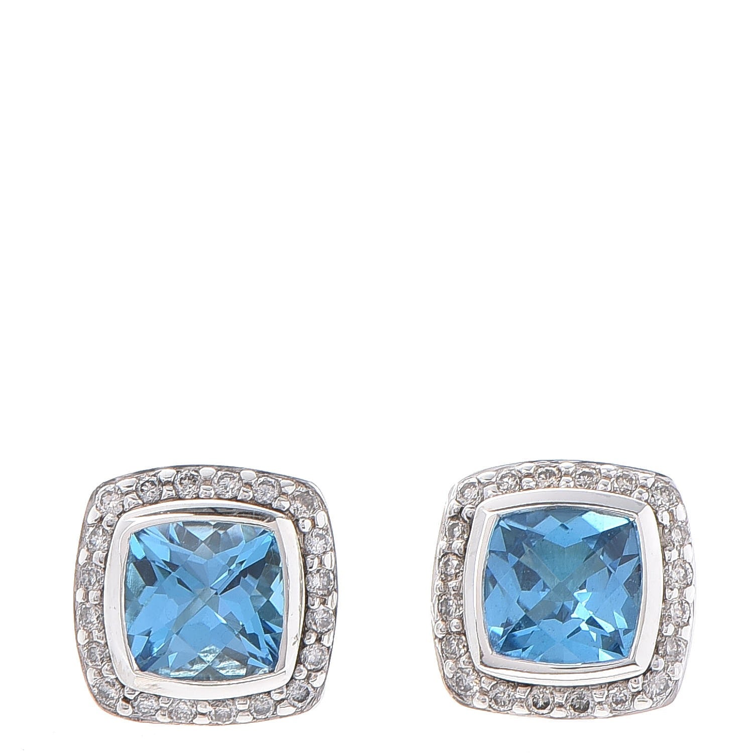 David Yurman Sterling Silver Diamond Blue Topaz 7mm Petite Albion Earrings 1 of 6