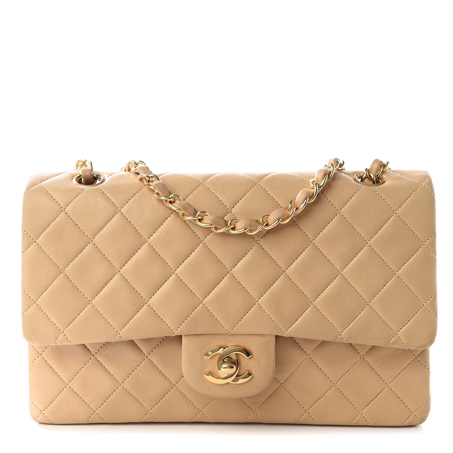 Chanel Lambskin Quilted Medium Double Flap Beige 2 of 18