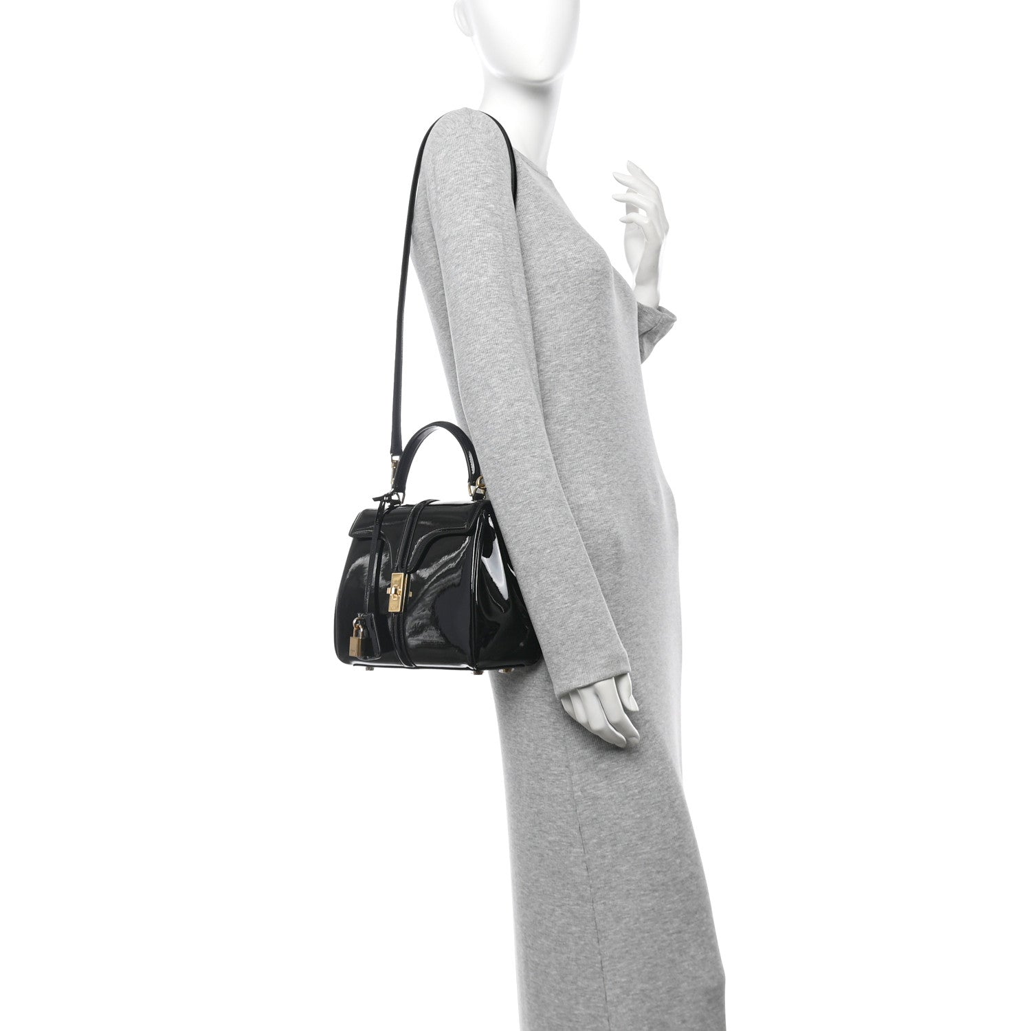 Celine Patent Calfskin Small 16 Top Handle Bag Black 2 of 11