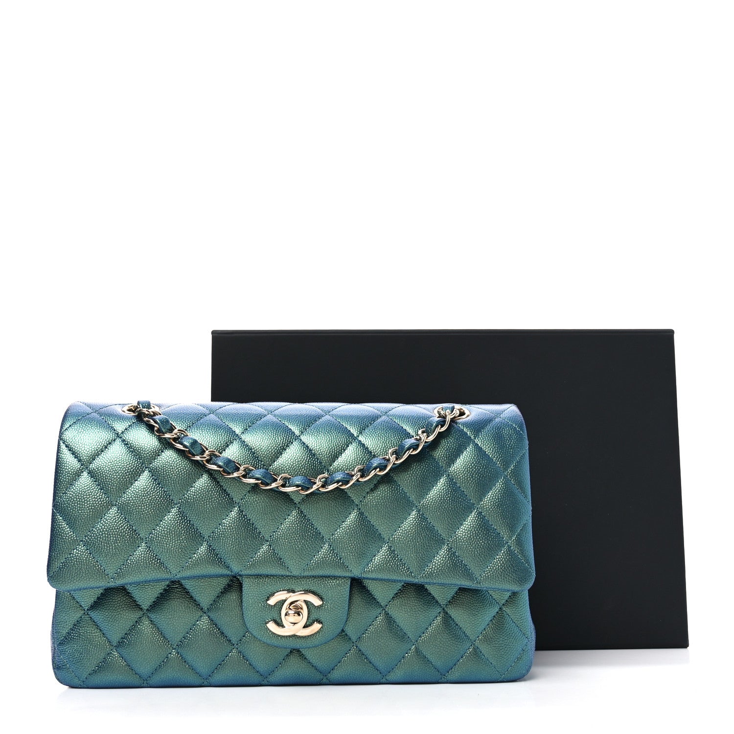 Chanel Iridescent Caviar Quilted Medium Double Flap Green 11 of 11