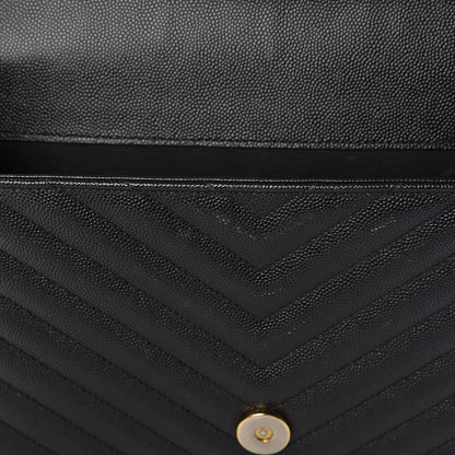 Saint Laurent Grain De Poudre Matelasse Chevron Large Monogram Satchel Black 12 of 19