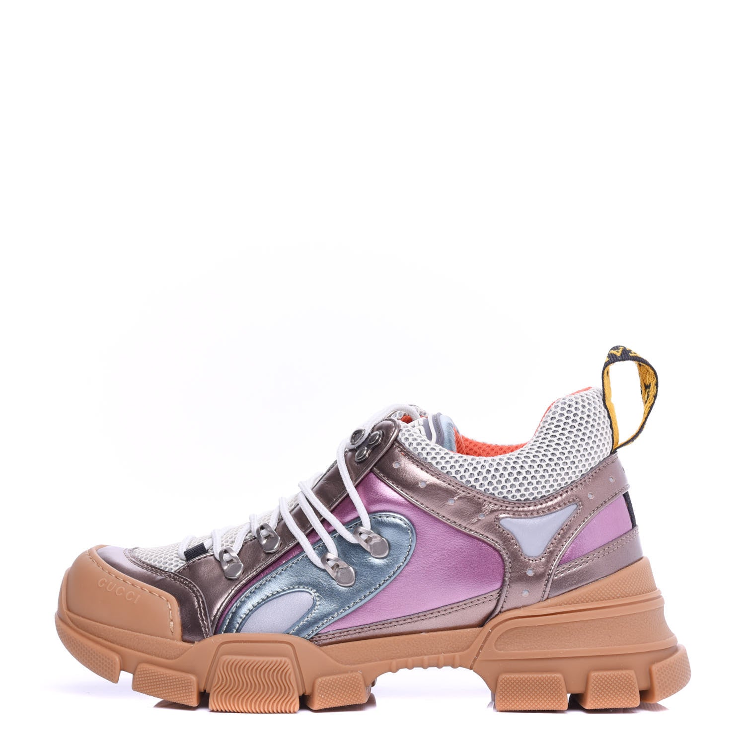 Gucci X SEGA Metallic Calfskin Mesh Womens Flashtrek Sneakers 40.5 Rame Mystic White Lago 1 of 10