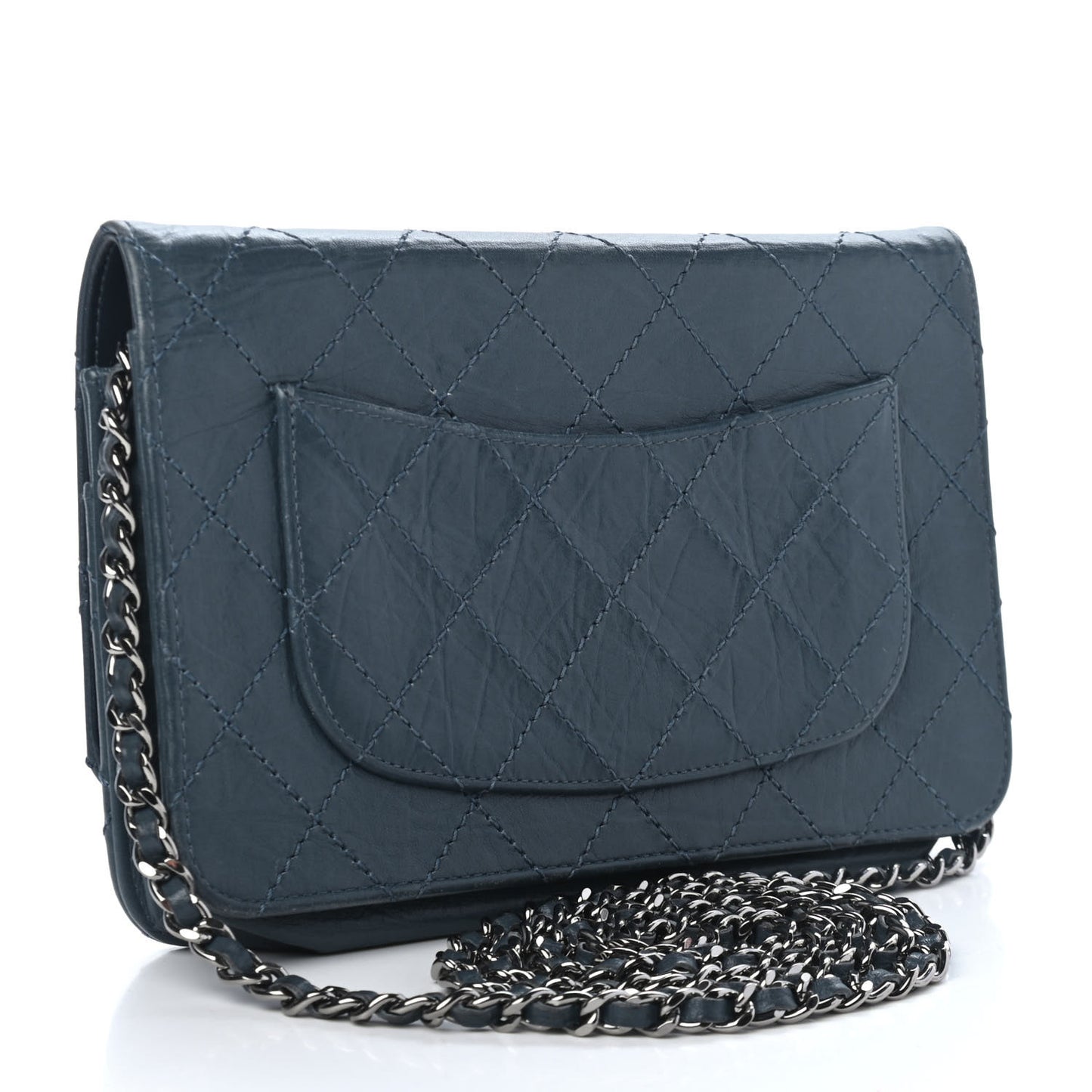 Aged Lambskin Quilted Reissue Wallet On Chain WOC Dark Blue