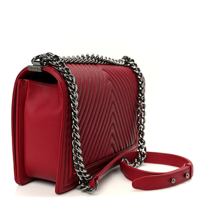 Chanel Calfskin Chevron Quilted Large Chain Boy Flap Red 3 of 10