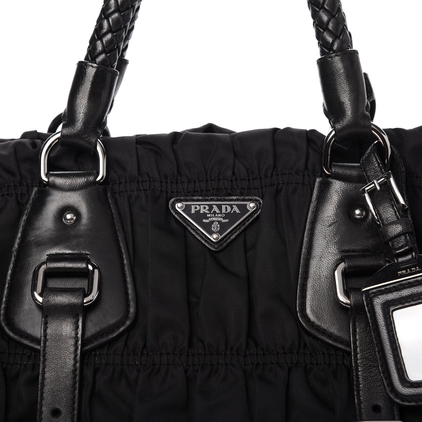 Tessuto Nylon Nappa Braided Gaufre Shopping Satchel Black