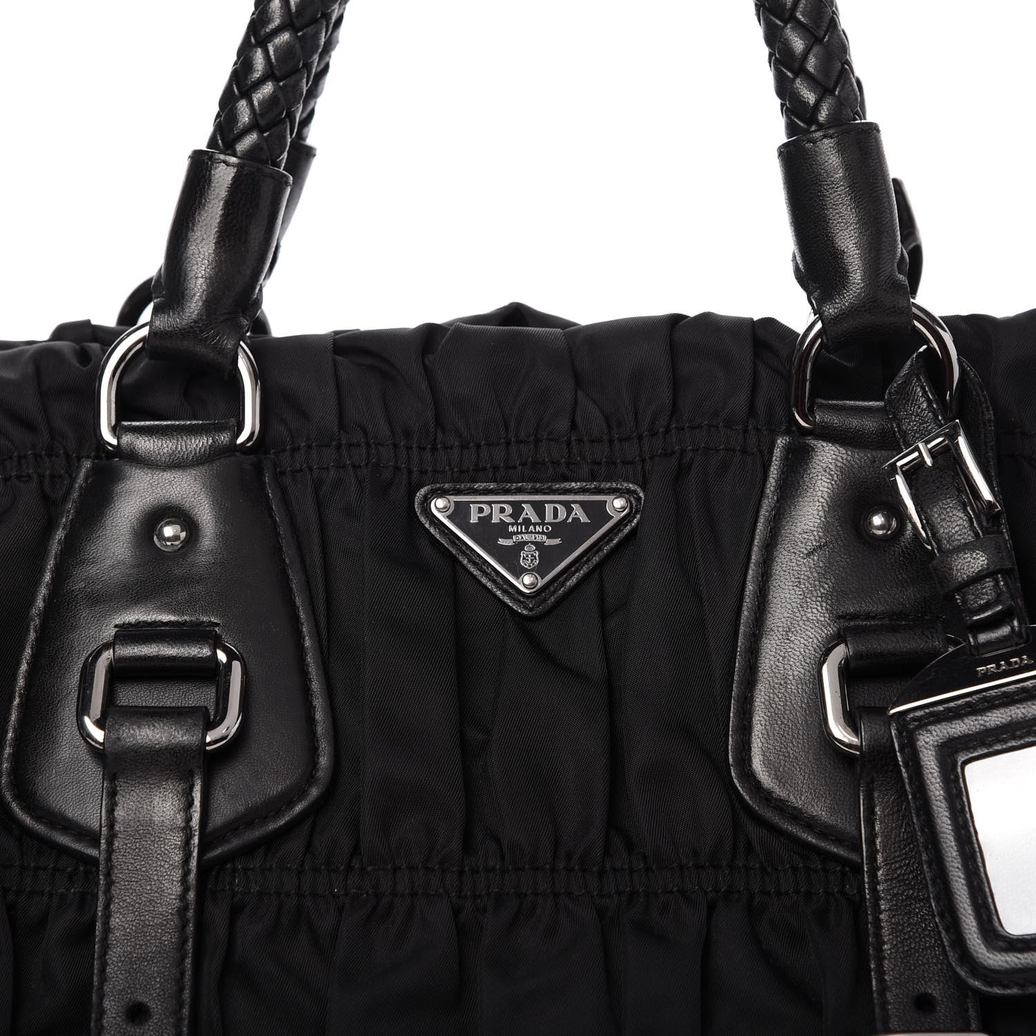 Prada Tessuto Nylon Nappa Braided Gaufre Shopping Satchel Black 10 of 10