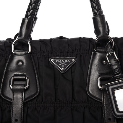 Prada Tessuto Nylon Nappa Braided Gaufre Shopping Satchel Black 10 of 10