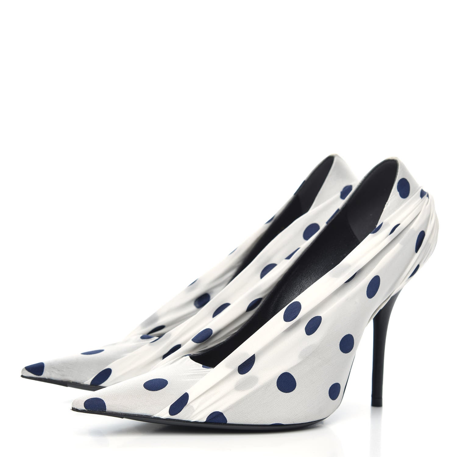 Balenciaga Satin Polka Dot Knife Pointed Pumps 37 White Navy 3 of 9