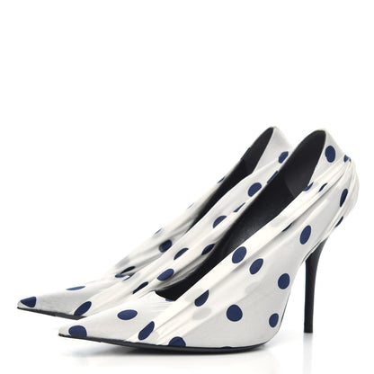 Balenciaga Satin Polka Dot Knife Pointed Pumps 37 White Navy 3 of 9