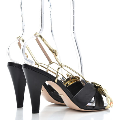 Gucci Nappa Metallic Bow Daphne High Heel Sandals 37.5 Black Platino 4 of 11