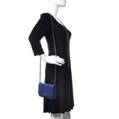 Chanel Lizard Boy Wallet on Chain WOC Blue 2 of 15