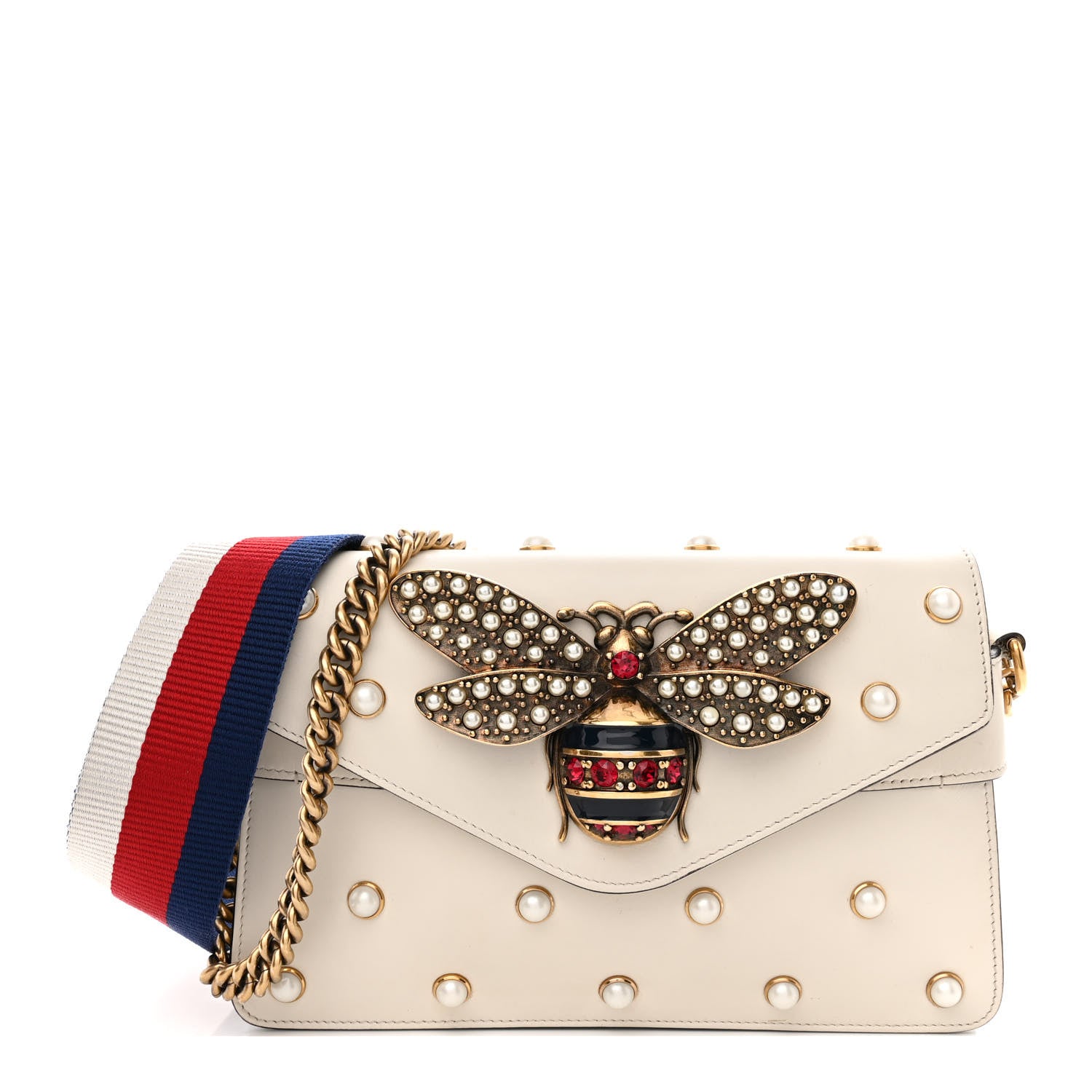 Gucci Nappa Pearl Studded Mini Queen Margaret Broadway Shoulder Bag Mystic White 1 of 16