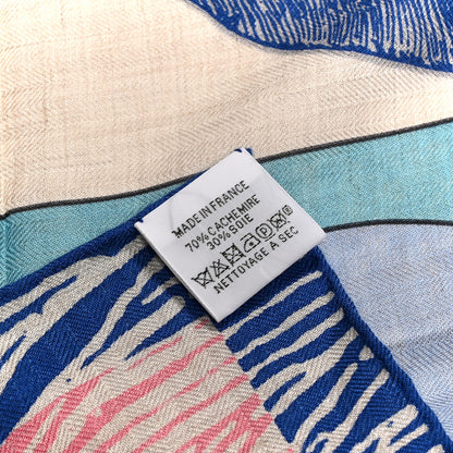 Hermes Cashmere Silk Cavalier En Formes Shawl 140 Naturel Rose Bonbon Bleu 3 of 5