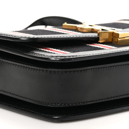 Saint Laurent Canvas Striped Calfskin Small Solferino Satchel Black Red 9 of 10