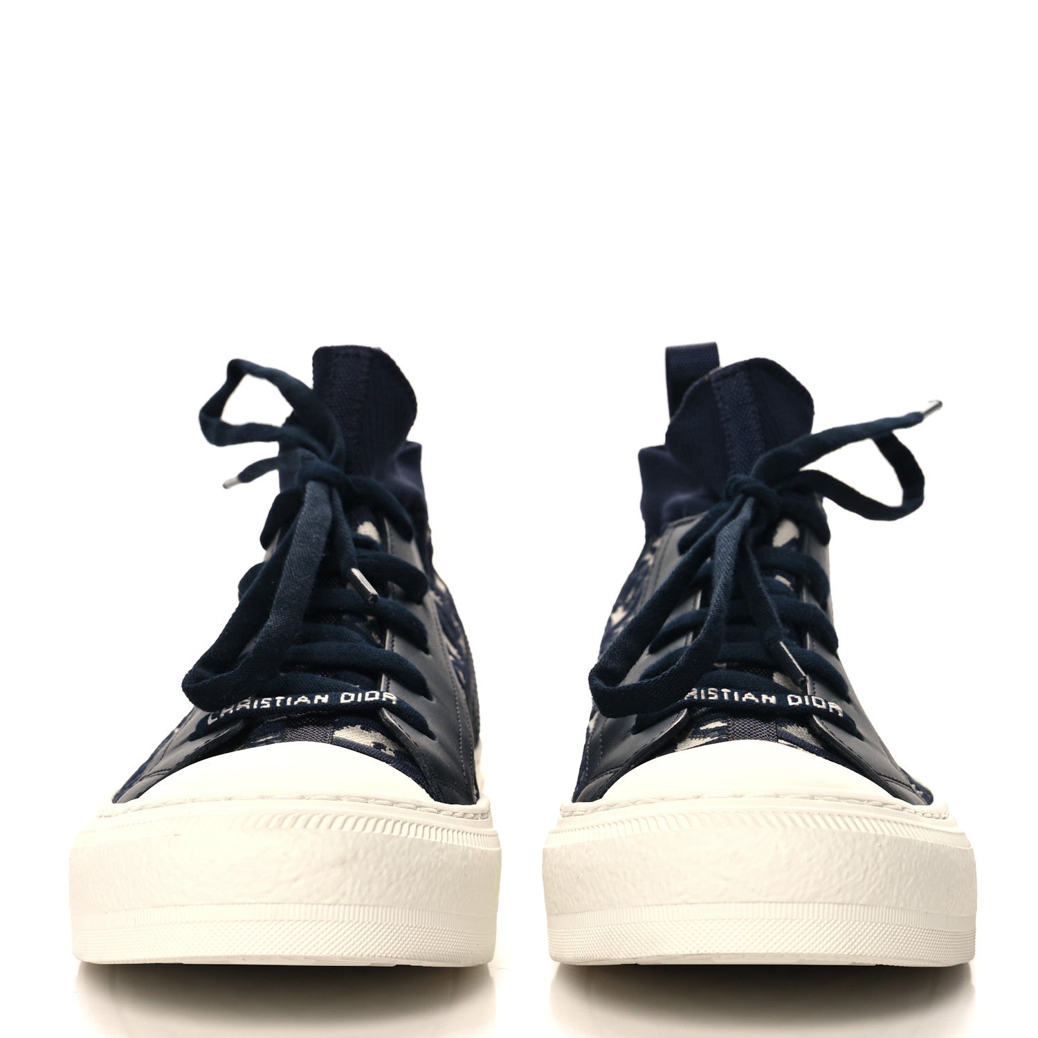Christian Dior Technical Knit Calfskin Oblique Womens Walk'n Dior Mid Top Sneakers 37.5 Deep Blue 3 of 9